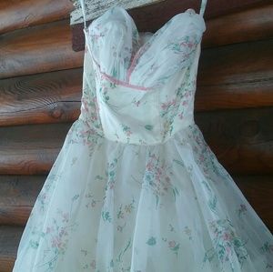 VINTAGE 1950s Strappless Prom Floral Dress